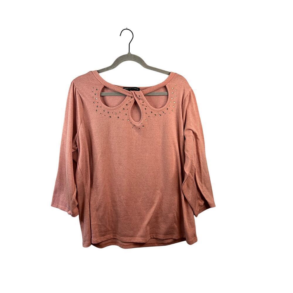 Adrienne Vittadini Womens Pink Studded Sweater Size 1X